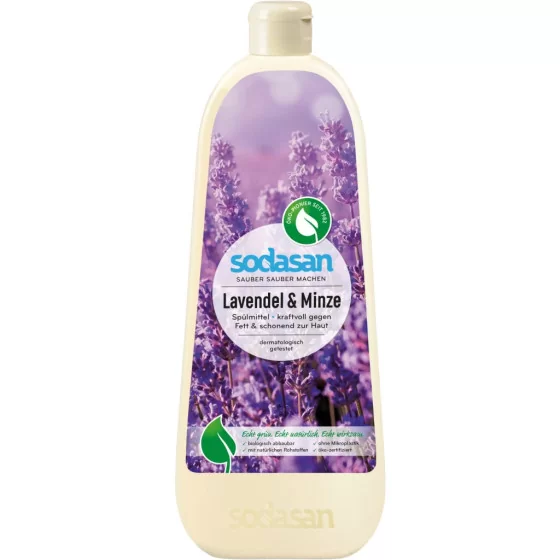 Detergent lichid de vase cu lavanda si menta Sodasan 1 l